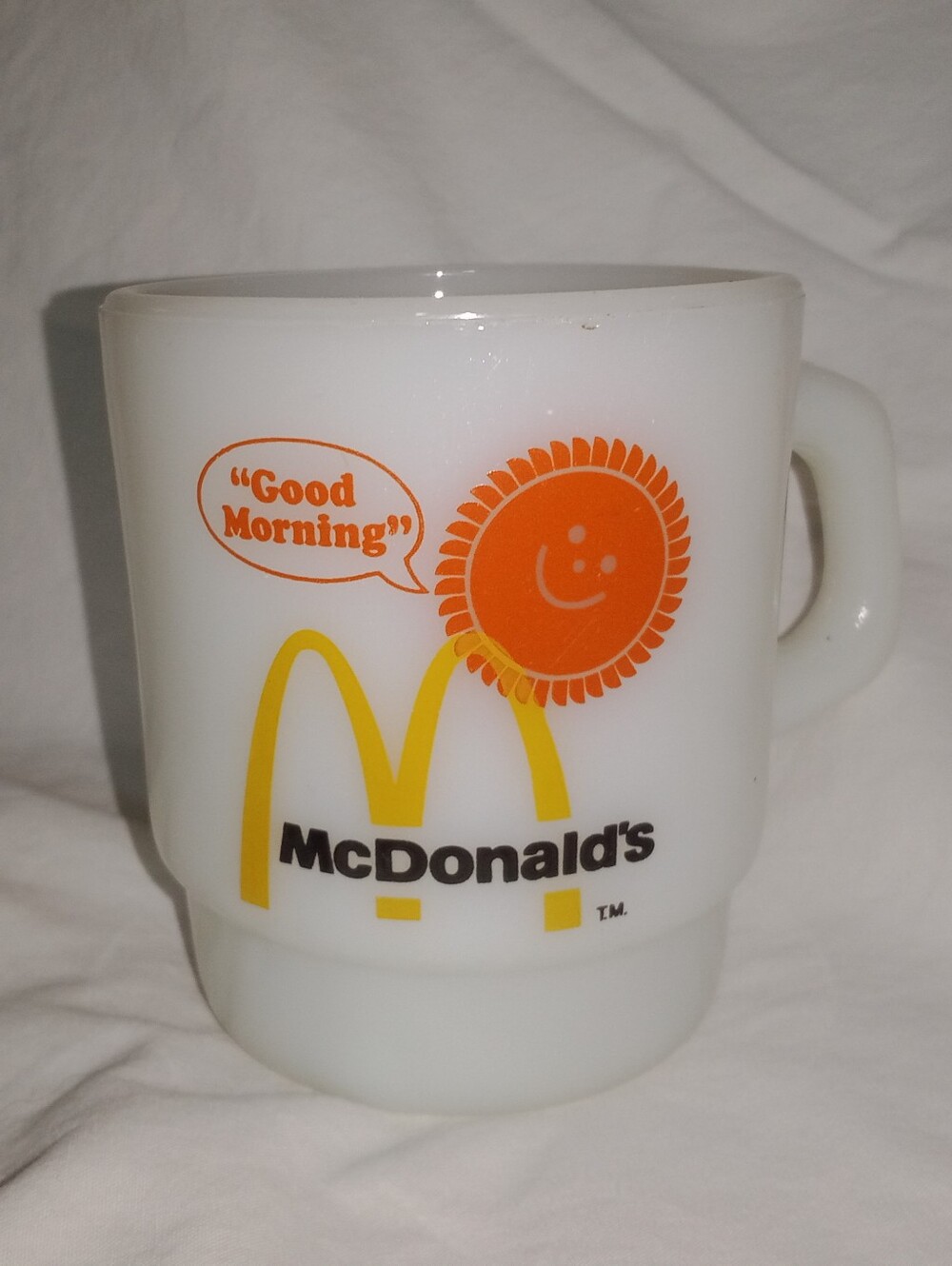 Vintage McDonald's 1970s Milk Glass Coffee Cup Mug by Fire King